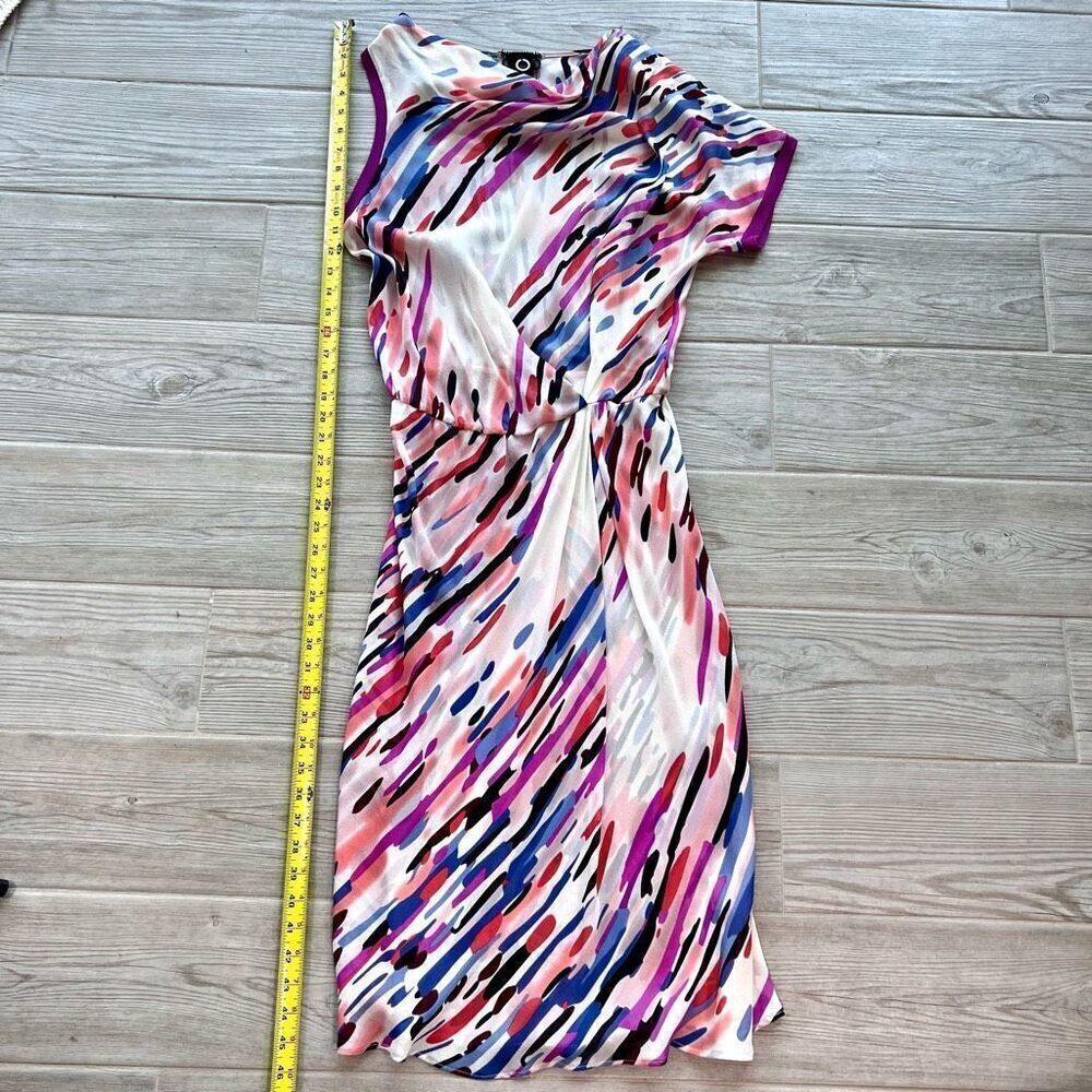Poleci Women's Multicolor Lined Silk Abstract Midi Asymmetrical‎ Dress Size 6